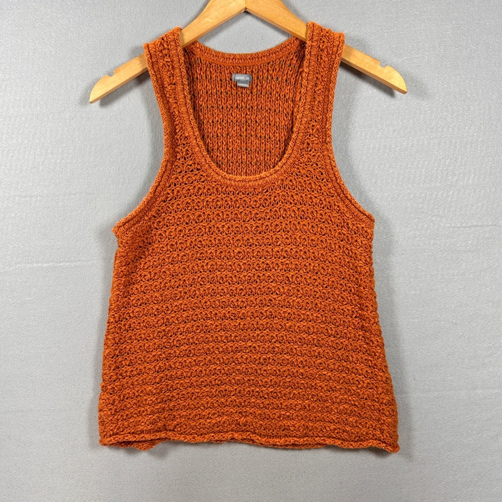 Aerie Burnt Orange Knit Crochet Scoop Neck Sweater Tank Large Festival Boho